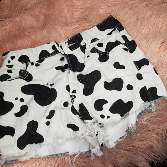 cow print jean shorts